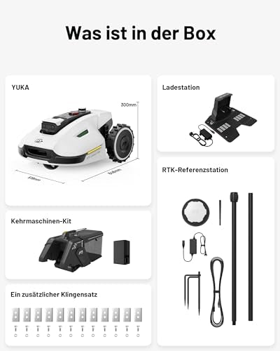 MAMMOTION YUKA 2000 Mähroboter mit Kehrmaschine, Max. 2800m², NetRTK+Vision, Keine RTK-Antenne erforderlich, Auto-Kartierung, Empf. 2000m², Rasenmähroboter mit 4G-Modul, 50% Steigung