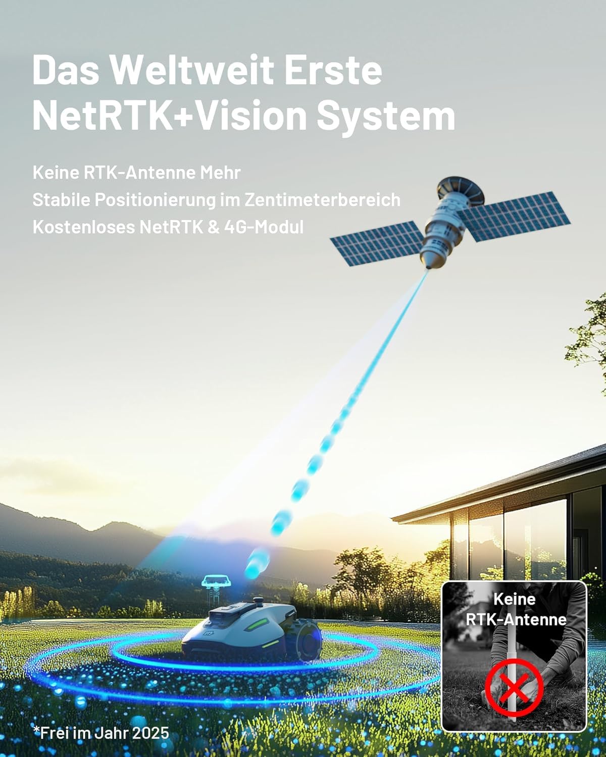 MAMMOTION YUKA Mini 700 Mähroboter ohne Begrenzungskabel, NetRTK+Vision, Keine RTK-Antenne erforderlich, Auto-Kartierung, Empf. 700m² (YUKA mini 700&Trennscheibe)