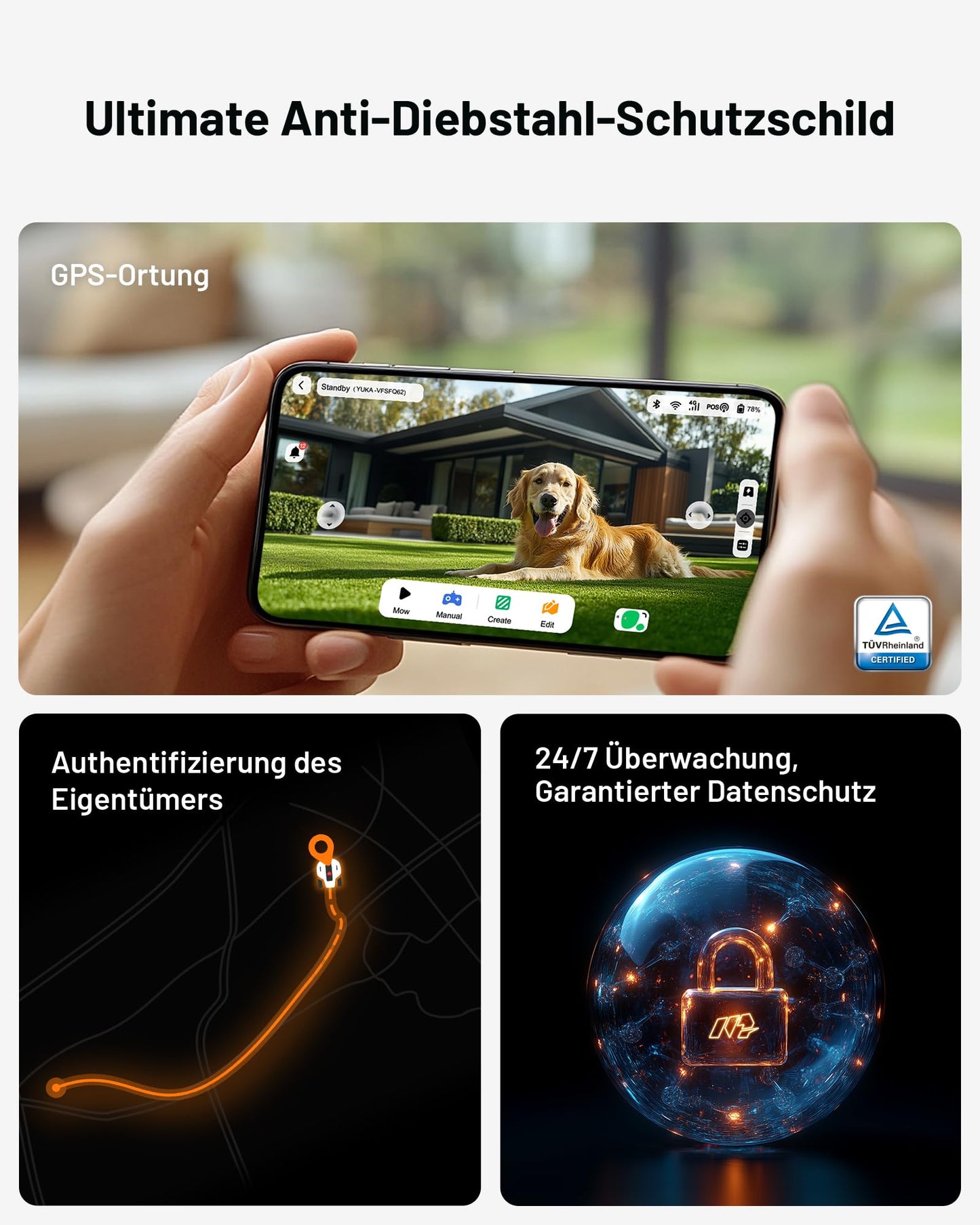 MAMMOTION YUKA 2000 Mähroboter mit Kehrmaschine, Max. 2800m², NetRTK+Vision, Keine RTK-Antenne erforderlich, Auto-Kartierung, Empf. 2000m², Rasenmähroboter mit 4G-Modul, 50% Steigung