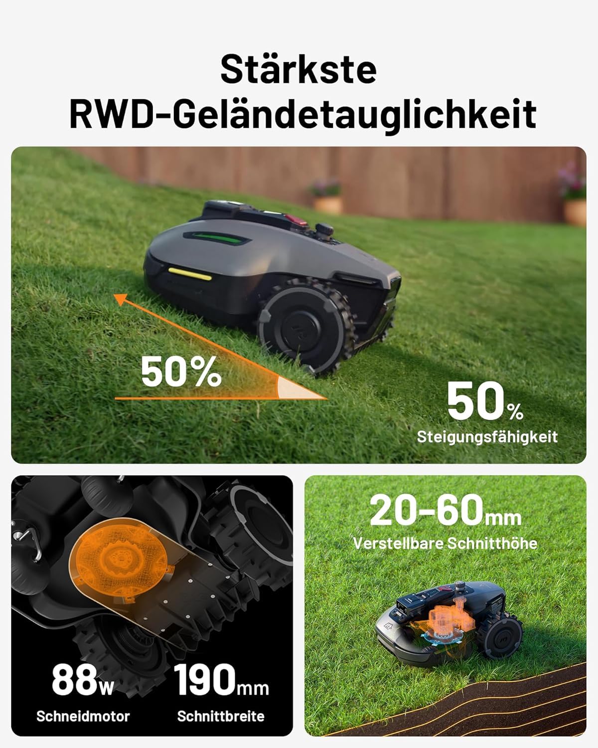 MAMMOTION YUKA Mini 700 Mähroboter ohne Begrenzungskabel, NetRTK+Vision, Keine RTK-Antenne erforderlich, Auto-Kartierung, Empf. 700m² (YUKA mini 700&Trennscheibe)