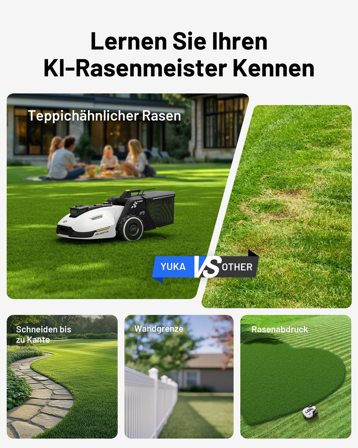MAMMOTION YUKA 2000 Mähroboter mit Kehrmaschine, Max. 2800m², NetRTK+Vision, Keine RTK-Antenne erforderlich, Auto-Kartierung, Empf. 2000m², Rasenmähroboter mit 4G-Modul, 50% Steigung