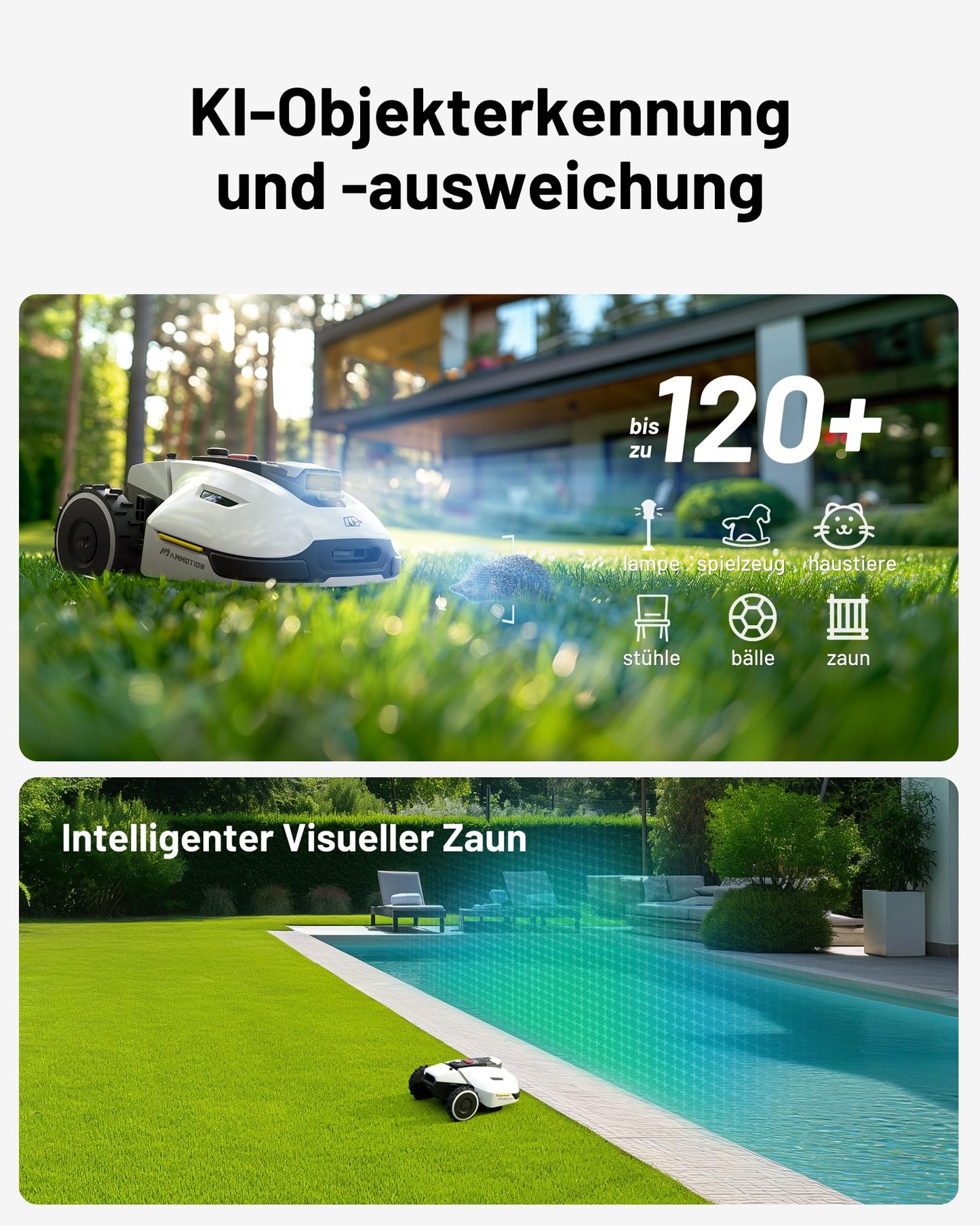 MAMMOTION YUKA 2000 Mähroboter mit Kehrmaschine, Max. 2800m², NetRTK+Vision, Keine RTK-Antenne erforderlich, Auto-Kartierung, Empf. 2000m², Rasenmähroboter mit 4G-Modul, 50% Steigung