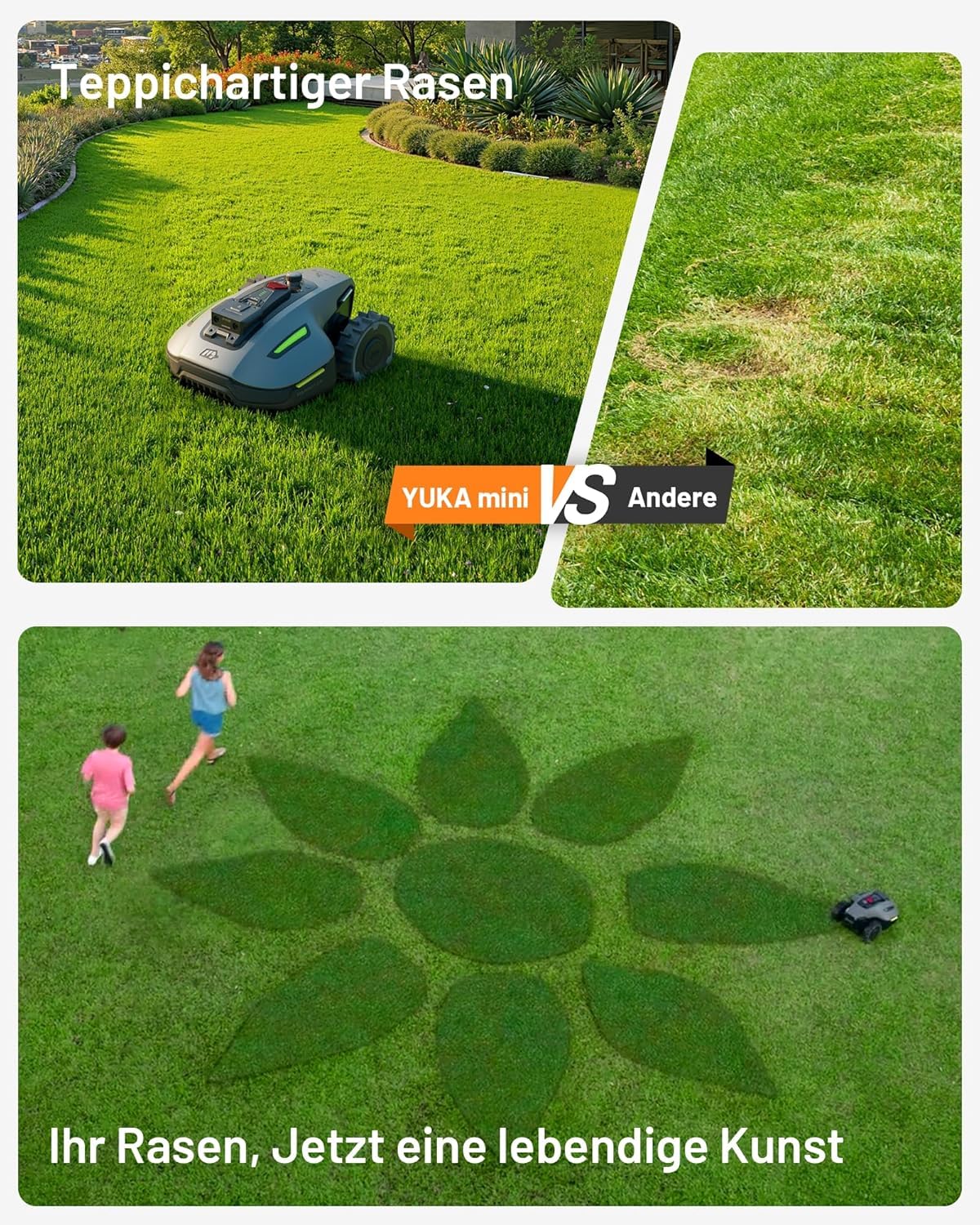 MAMMOTION YUKA Mini 700 Mähroboter ohne Begrenzungskabel, NetRTK+Vision, Keine RTK-Antenne erforderlich, Auto-Kartierung, Empf. 700m² (YUKA mini 700&Trennscheibe)