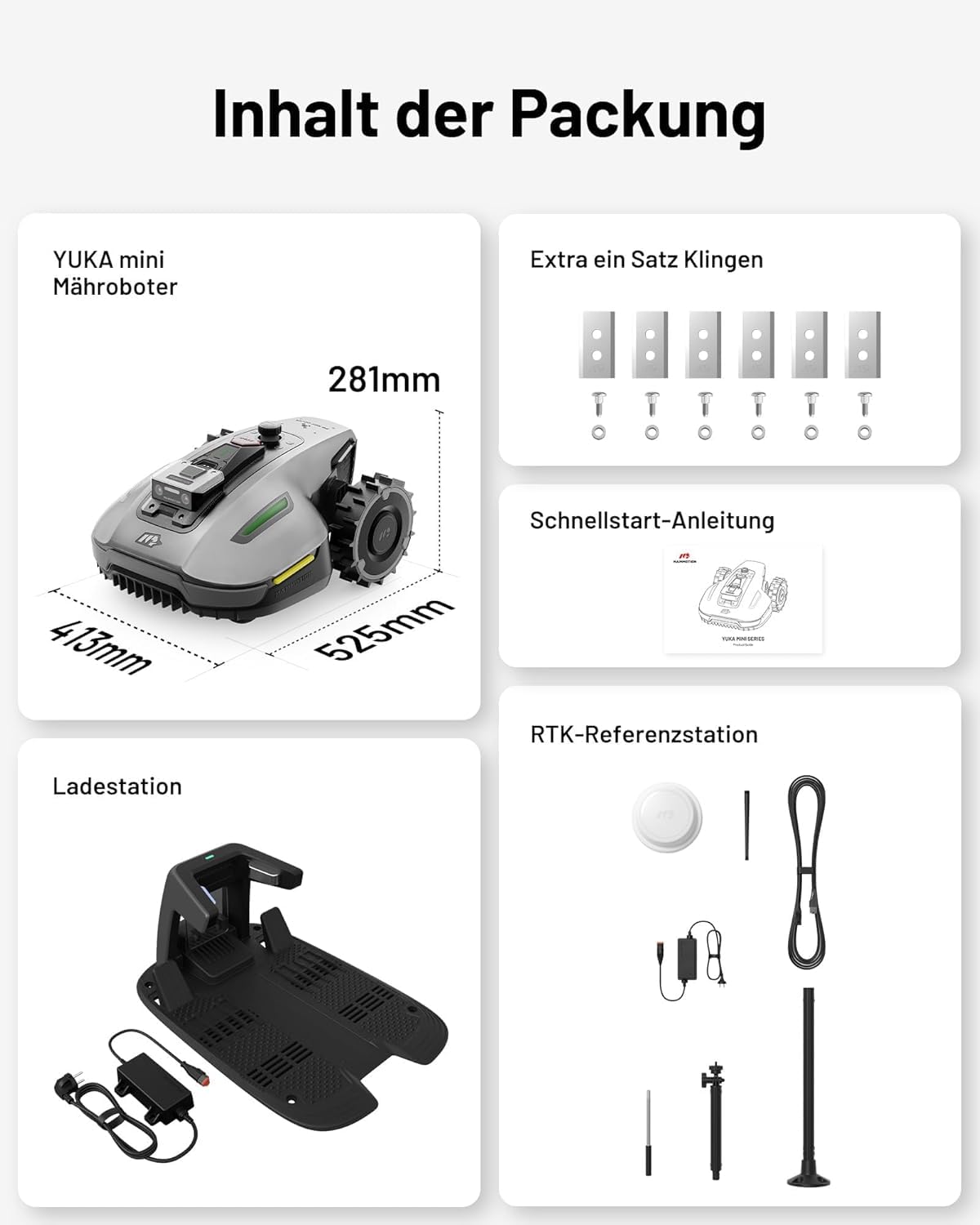 MAMMOTION YUKA Mini 700 Mähroboter ohne Begrenzungskabel, NetRTK+Vision, Keine RTK-Antenne erforderlich, Auto-Kartierung, Empf. 700m² (YUKA mini 700&Trennscheibe)