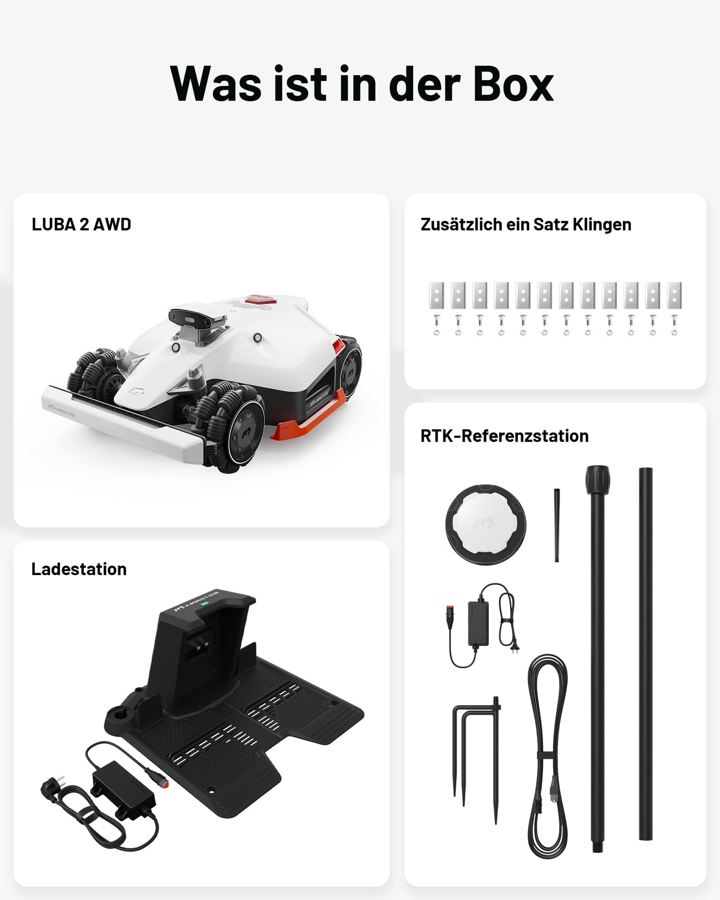 MAMMOTION LUBA 2 AWD 5000X Mähroboter ohne Begrenzungskabel, NetRTK+Vision, Keine RTK-Antenne erforderlich, Auto-Kartierung, Empf. 5000m², Max. 6000m², mit 4G-Modul, 80% Steigung