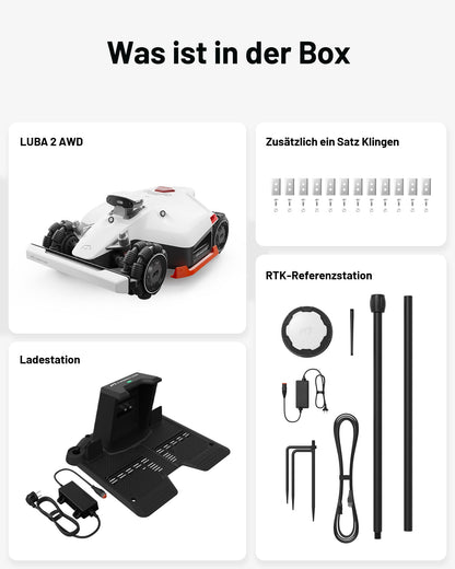 MAMMOTION LUBA 2 AWD 5000X Mähroboter ohne Begrenzungskabel, NetRTK+Vision, Keine RTK-Antenne erforderlich, Auto-Kartierung, Empf. 5000m², Max. 6000m², mit 4G-Modul, 80% Steigung