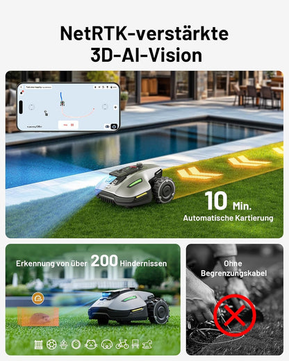 MAMMOTION YUKA Mini 700 Mähroboter ohne Begrenzungskabel, NetRTK+Vision, Keine RTK-Antenne erforderlich, Auto-Kartierung, Empf. 700m² (YUKA mini 700&Trennscheibe)