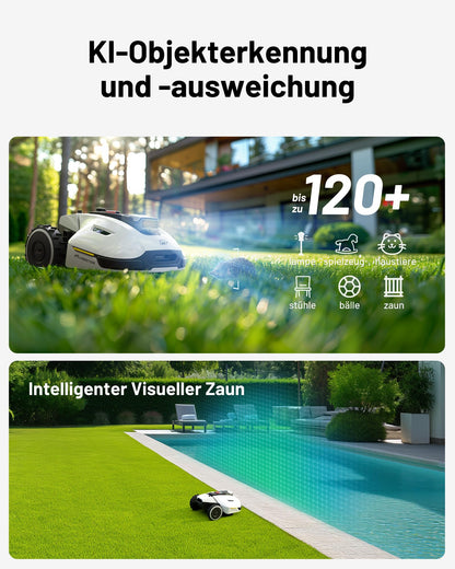 MAMMOTION YUKA 2000 Mähroboter mit Kehrmaschine, Max. 2800m², NetRTK+Vision, Keine RTK-Antenne erforderlich, Auto-Kartierung, Empf. 2000m², Rasenmähroboter mit 4G-Modul, 50% Steigung
