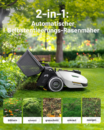 MAMMOTION YUKA 2000 Mähroboter mit Kehrmaschine, Max. 2800m², NetRTK+Vision, Keine RTK-Antenne erforderlich, Auto-Kartierung, Empf. 2000m², Rasenmähroboter mit 4G-Modul, 50% Steigung