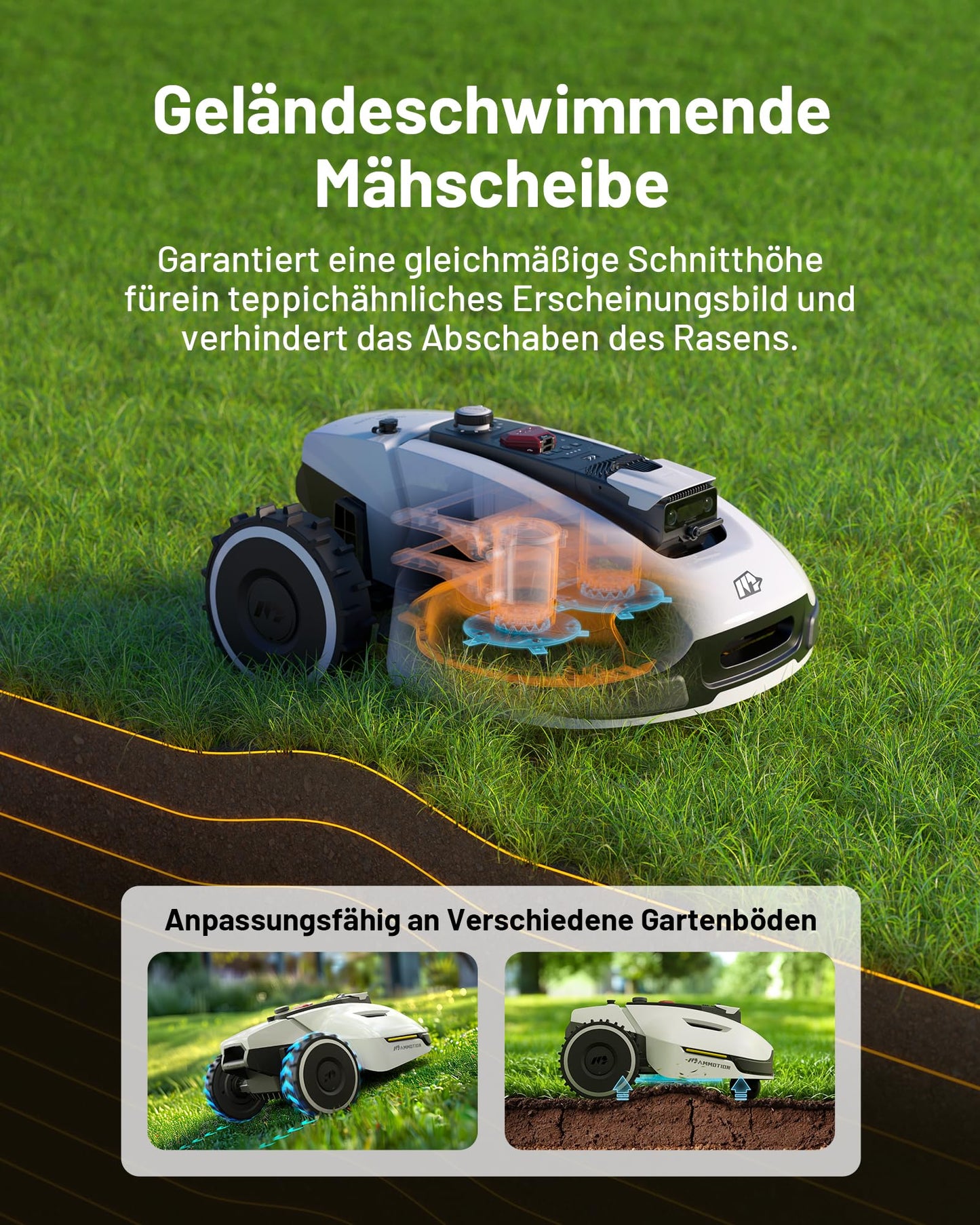 MAMMOTION YUKA 2000 Mähroboter mit Kehrmaschine, Max. 2800m², NetRTK+Vision, Keine RTK-Antenne erforderlich, Auto-Kartierung, Empf. 2000m², Rasenmähroboter mit 4G-Modul, 50% Steigung