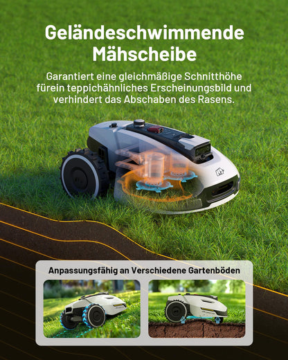 MAMMOTION YUKA 2000 Mähroboter mit Kehrmaschine, Max. 2800m², NetRTK+Vision, Keine RTK-Antenne erforderlich, Auto-Kartierung, Empf. 2000m², Rasenmähroboter mit 4G-Modul, 50% Steigung